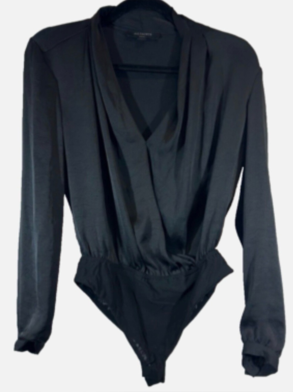 AllSaints Black Long Sleeve Draped Bodysuit